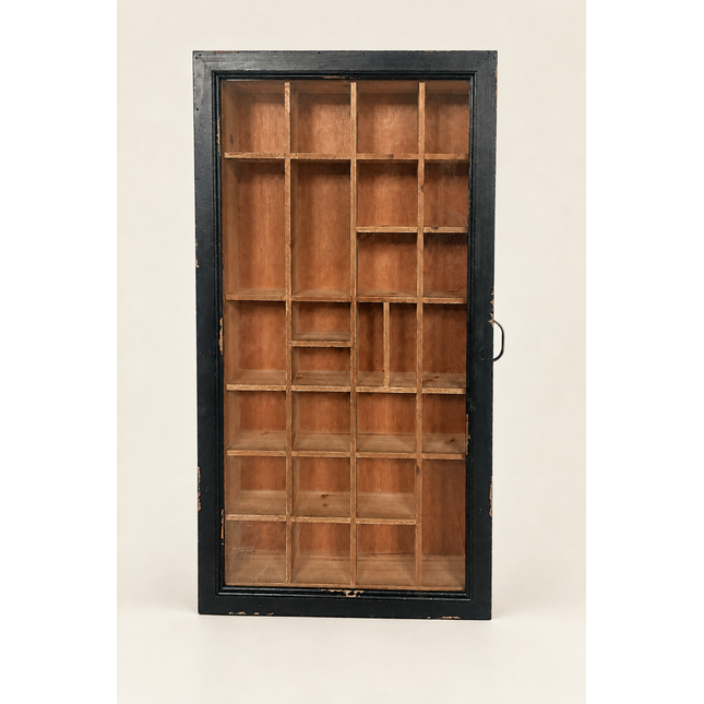 Black rustic wood multi compartment wall display cabinet - Elderflower Lane