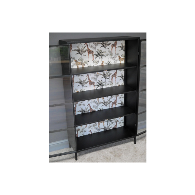 Black metal glazed industrial jungle display cabinet