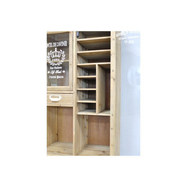 Tall slim rustic wood multi drawer storage display cabinet