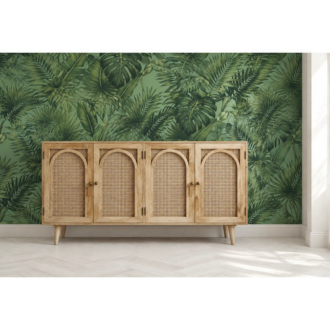 Large Rattan & Acacia Wood 4 Door Sideboard — 180cm - UK