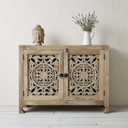 rustic carved wood storage cabinet uk