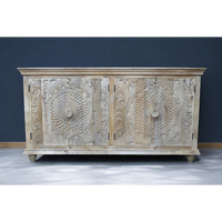 Artisan 6ft wide hand carved rustic natural wood sideboard cabinet 