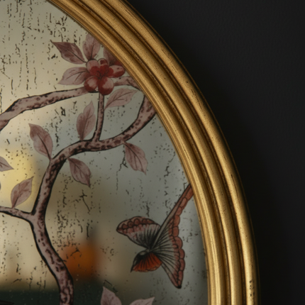 Gold round botanical bird wall mirror - 73cm Diameter