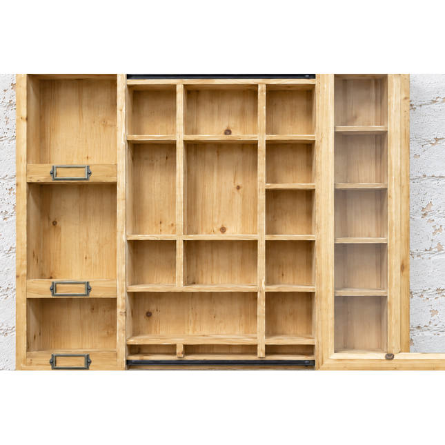 Rustic Wood Wall Display Cabinet with Sliding Glass Door