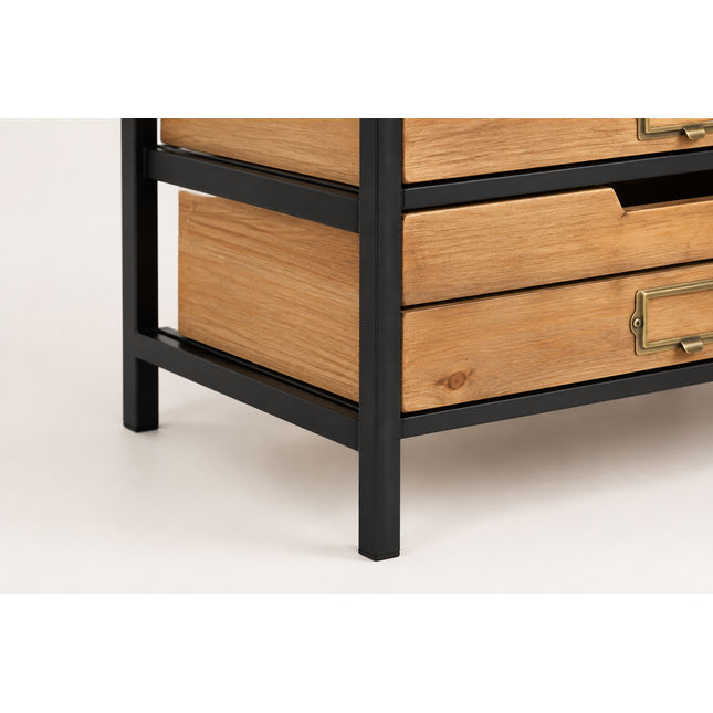 Chest of 7 Drawers — Black Metal & Wood