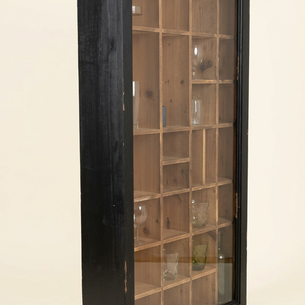 Black rustic wood multi compartment wall display cabinet - Elderflower Lane