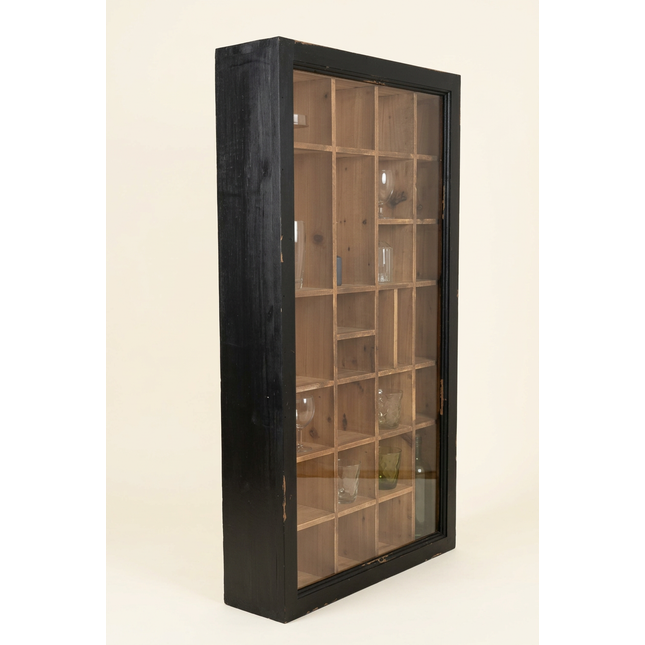 Black rustic wood multi compartment wall display cabinet - Elderflower Lane