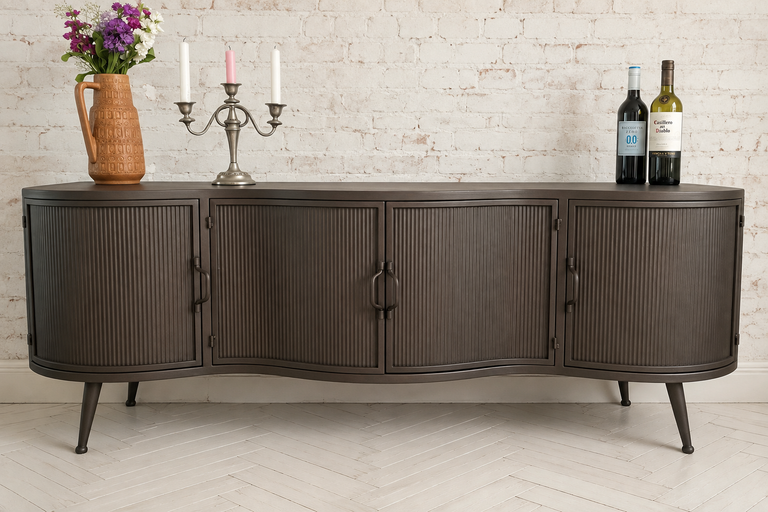 Ribbed metal storage cabinet - Elderflower Lane