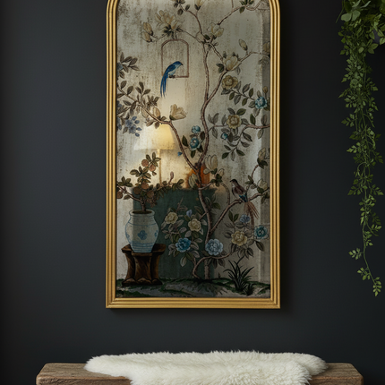 Arched gold tall botanical wall mirror - Elderflower Lane