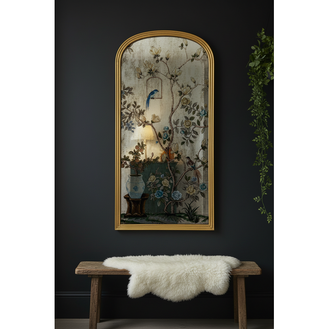 Arched gold tall botanical wall mirror - Elderflower Lane