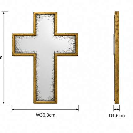 Gold Antiqued Cross Wall Mirror | H46cm × W30cm