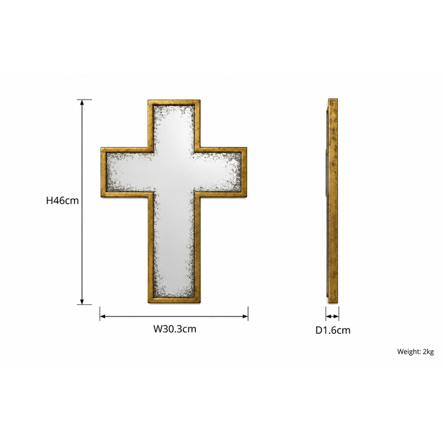 Gold Antiqued Cross Wall Mirror | H46cm × W30cm