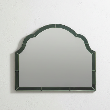 Green glass overmantle arched wall mirror - H60cm