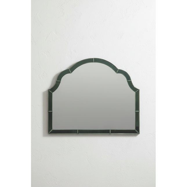 Green glass overmantle arched wall mirror