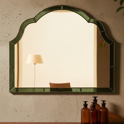 Green glass overmantle arched wall mirror - Elderflowerlane Uk