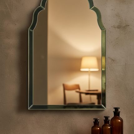 Green glass frames arched wall mirror - Elderflower Lane