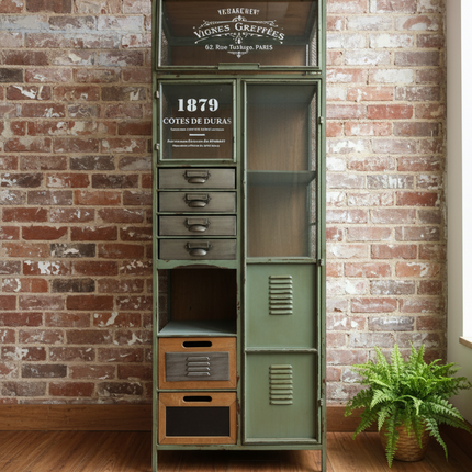 Green metal Industrial Storage Cabinet with multiple compartments