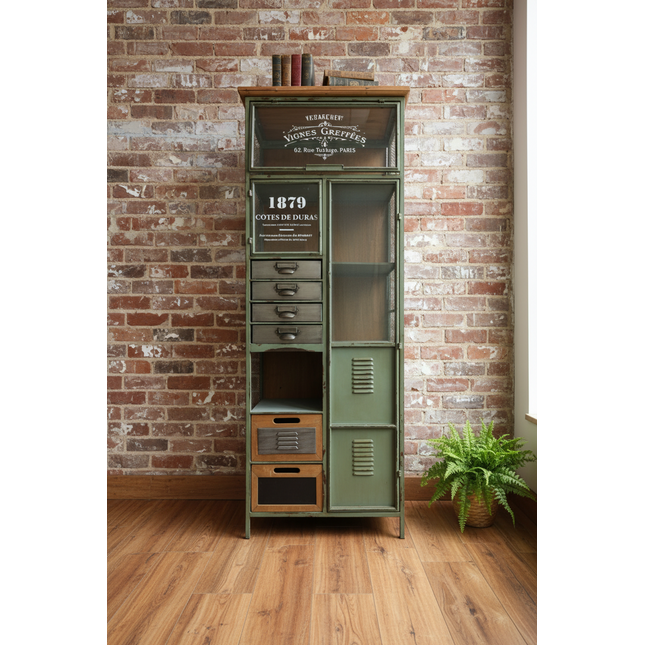 Vintage Green Industrial Storage Cabinet UK - Elderflower Lane