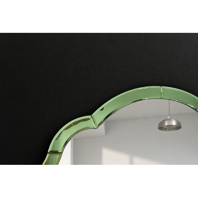 Green glass overmantle arched wall mirror - H50cm