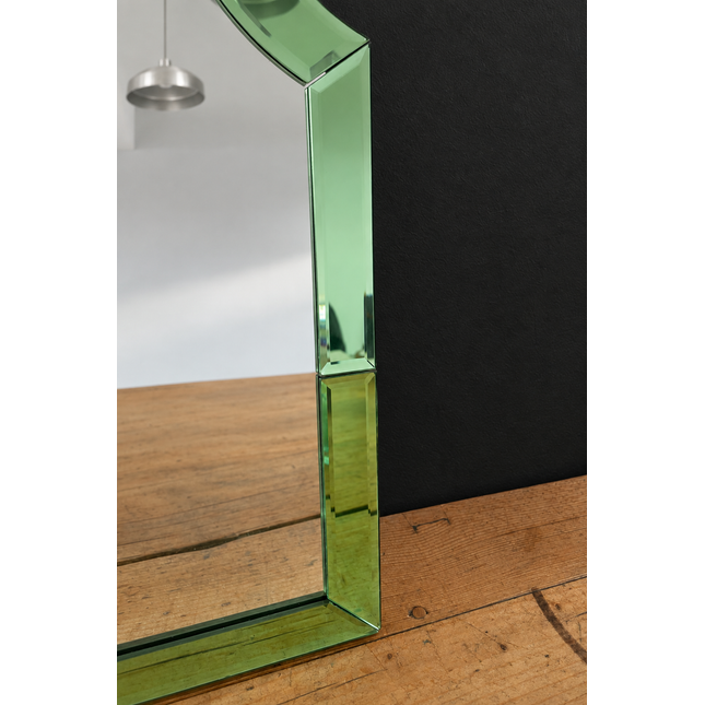 Green glass overmantle arched wall mirror - H50cm