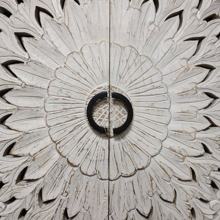 Tall white carved wood armoire storage cupboard
