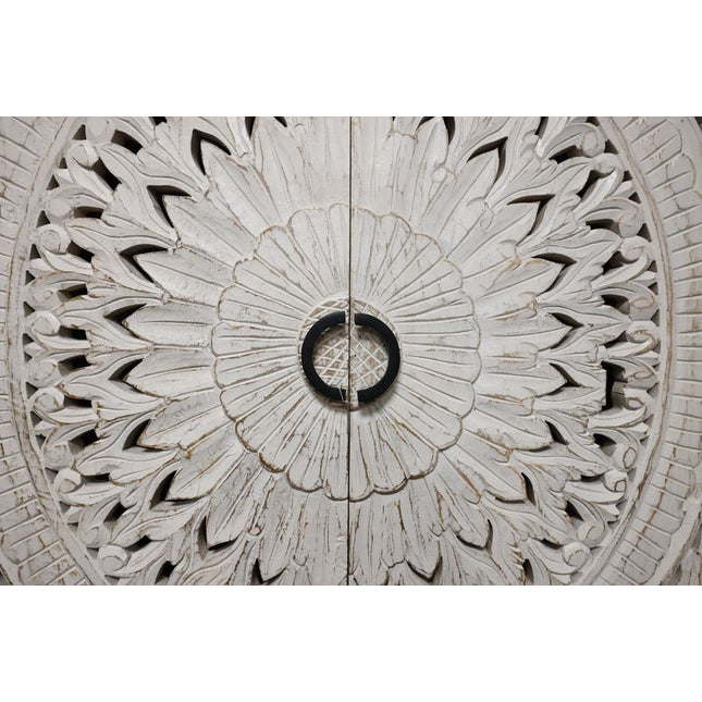 Tall white carved wood armoire storage cupboard