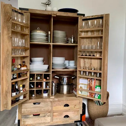 Large rustic wood larder pantry storage cabinet - Drinks cabinet