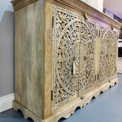 Hand carved rustic wood sideboard  - W160cm