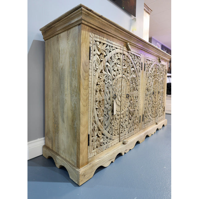 Hand carved rustic wood sideboard  - W160cm