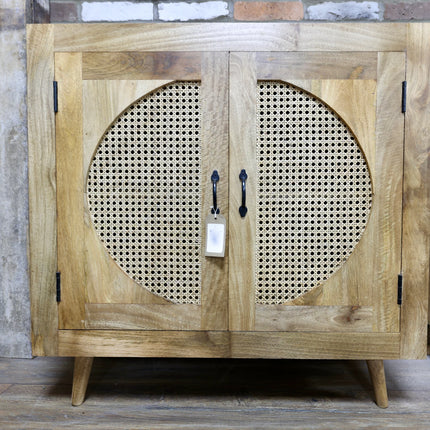 Rustic wood & rattan circle storage cabinet