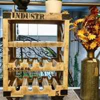 Rustic wood wine cabinet on wheels