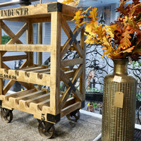 Rustic wood wine cabinet on wheels