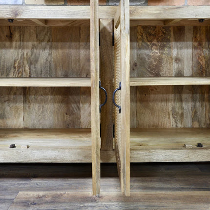 Large Rattan & Wood 4 Door Sideboard Cabinet 180cm