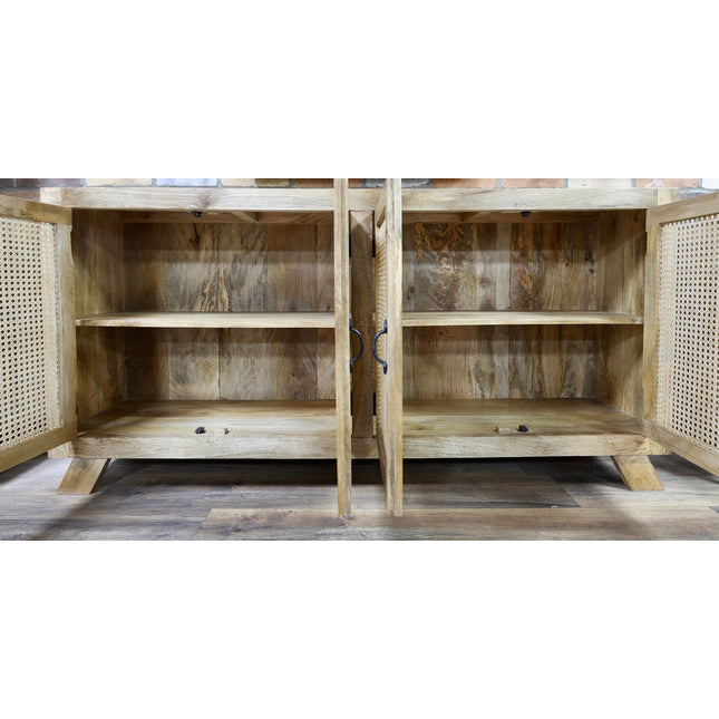 Large Rattan & Wood 4 Door Sideboard Cabinet 180cm