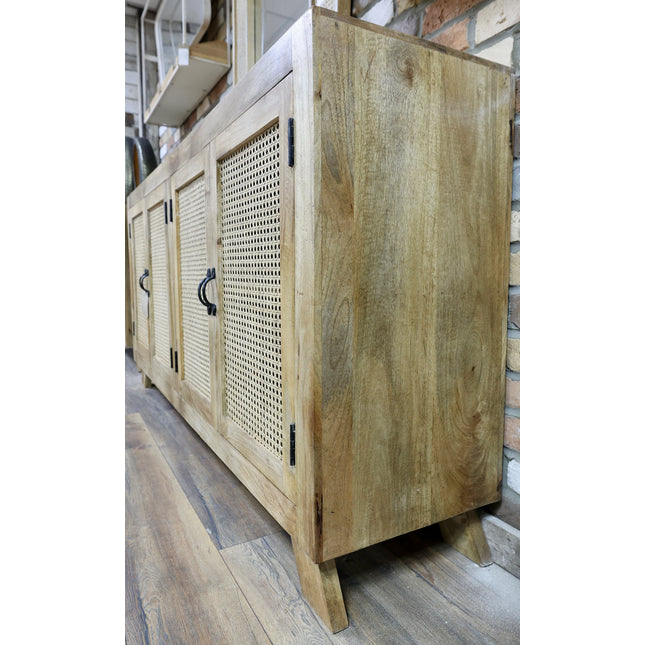 Large Rattan & Wood 4 Door Sideboard Cabinet 180cm