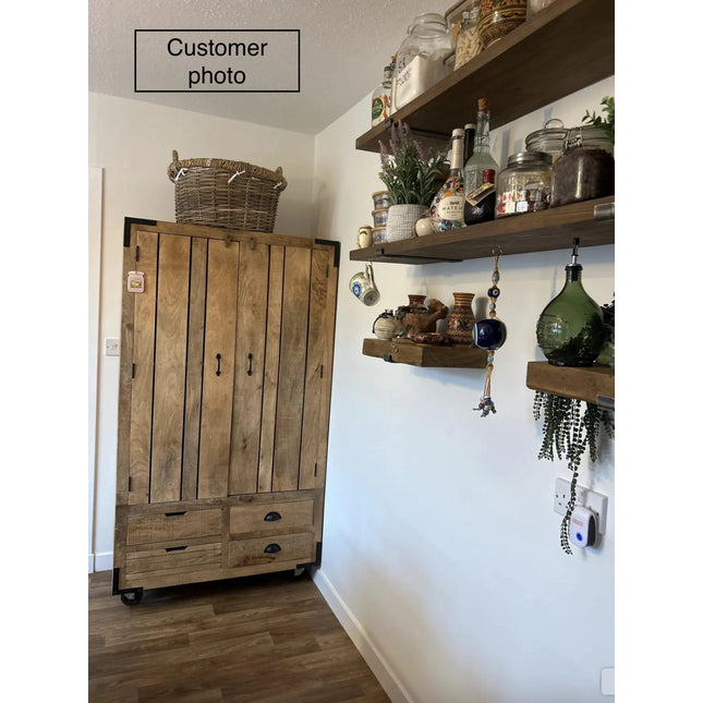 Tall Rustic Wood Larder Cabinet On Wheels H180cm
