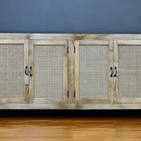 Large rattan & wood 4 door sideboard cabinet uk