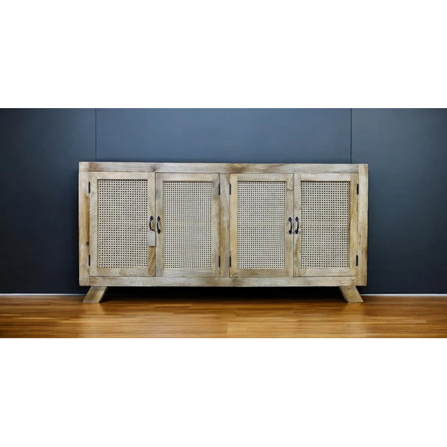 Large rattan & wood 4 door sideboard cabinet uk