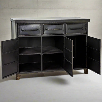 Large black metal industrial home storage cabinet