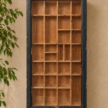 Black rustic wood multi compartment wall display cabinet - Elderflower Lane