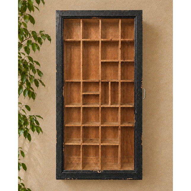 Black rustic wood multi compartment wall display cabinet - Elderflower Lane
