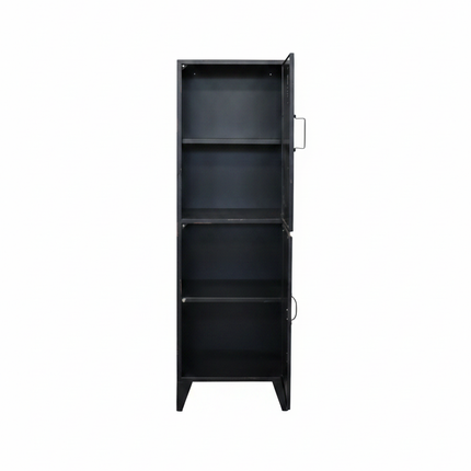 Tall black metal glass cabinet on white background UK - Elderflower Lane