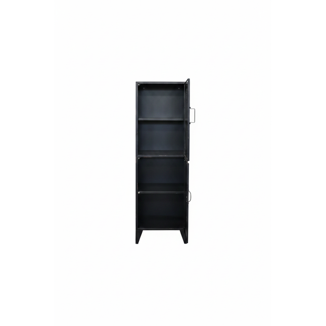 Tall black metal glass cabinet on white background UK - Elderflower Lane