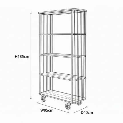 Tall 5 tier caged metal & wood baker display shelves