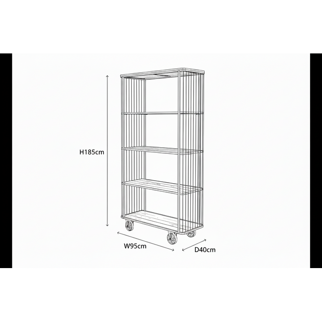Tall 5 tier caged metal & wood baker display shelves