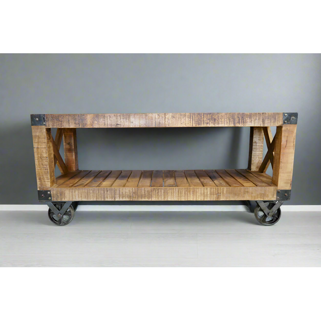 mango wood tv stand on wheels