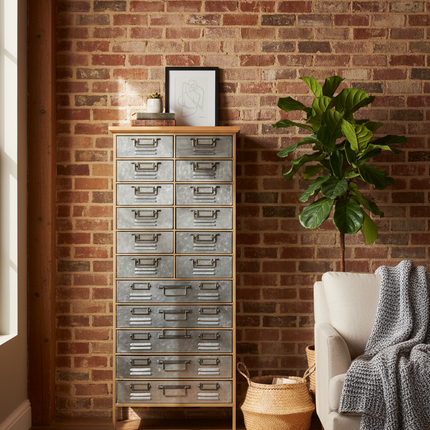 Galvanised metal tall chest of drawers UK - Elderflower Lane