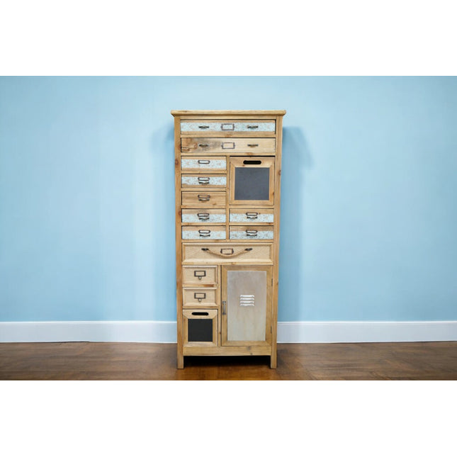 Tall slim wooden multi drawer storage cabinet