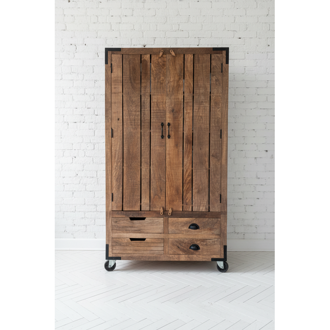 Tall Rustic Wood Larder Cabinet On Wheels H180cm