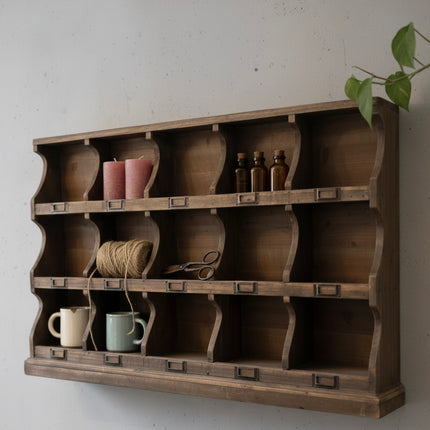 15 Cubby Hole Rustic Wood Wall Storage Cabinet - Elderflower Lane UK